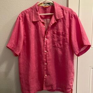 Tommy Bahama pink linen Hawaiian short sleeve button up shirt